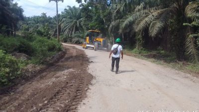 PT PIS Mewah Grup mengerahkan alat berat untuk memperbaiki akses Jalan Batang Pane, Paluta.